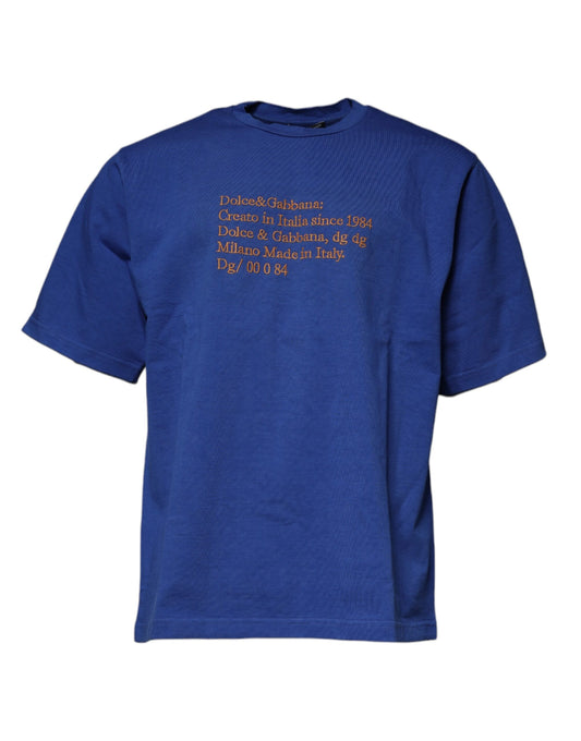Dolce & Gabbana – Blaues Baumwoll-T-Shirt mit Rundhalsausschnitt und grafischem Print