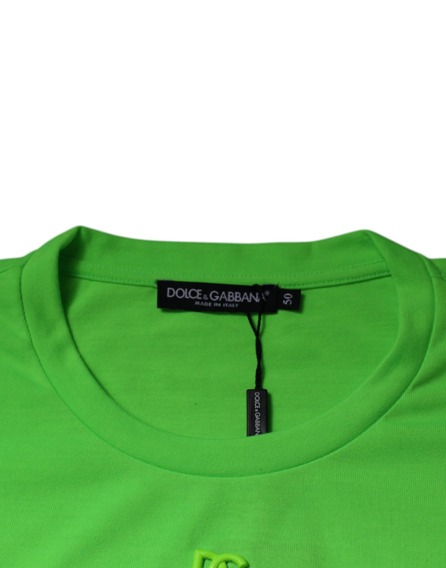Dolce & Gabbana Grünes T-Shirt aus Baumwolle mit Rundhalsausschnitt und DG-Logo