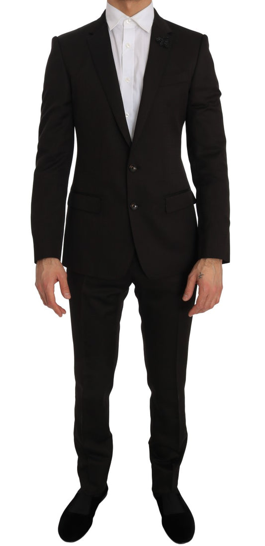 Dolce & Gabbana Braune Woll-Slim-Fit-Jacke mit Kristallbiene MARTINI