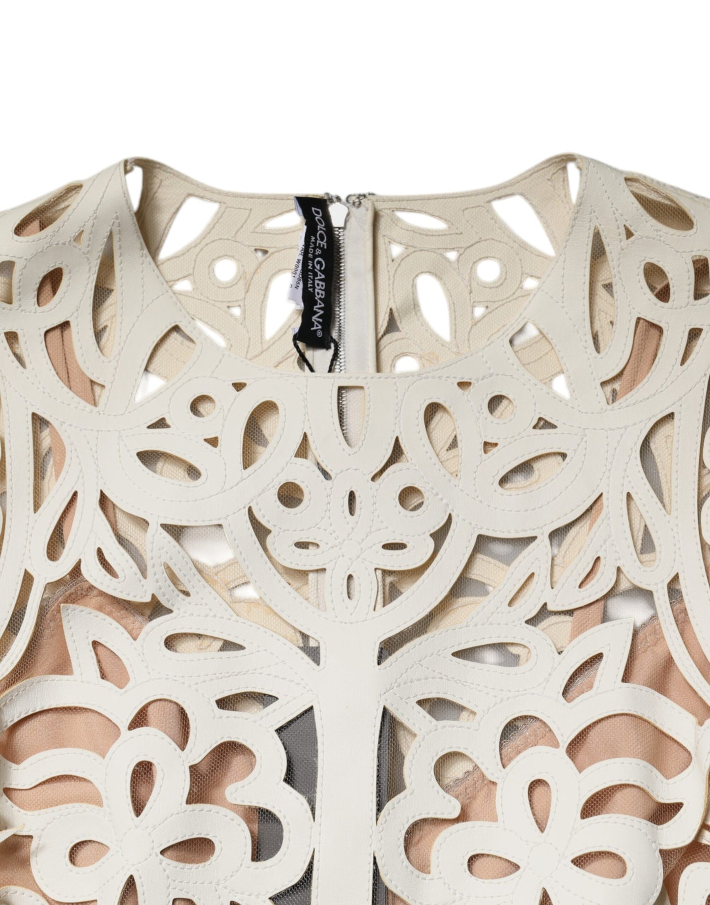 Dolce & Gabbana – Ärmelloses Midikleid aus weißem Leder mit Cut-outs