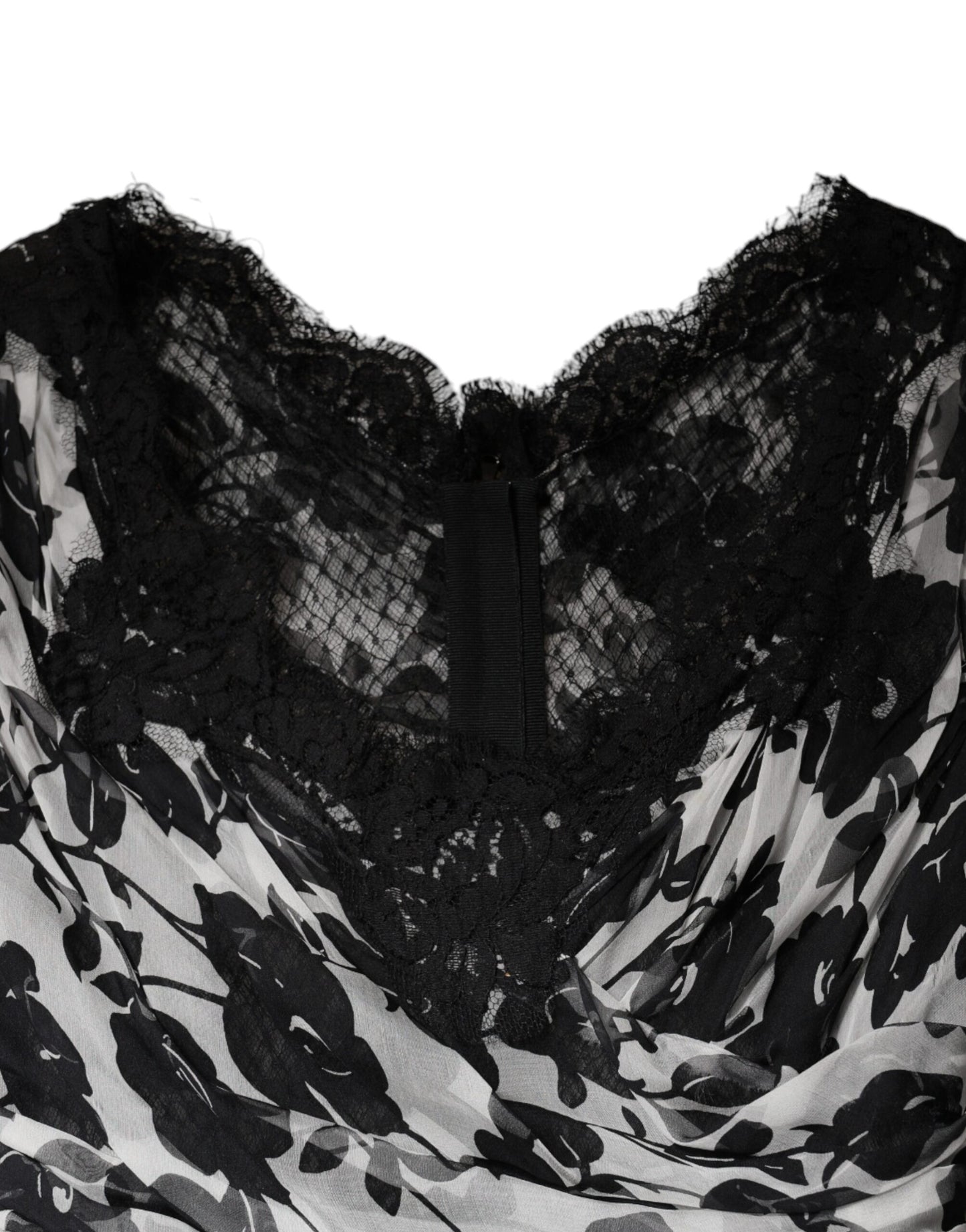 Dolce & Gabbana – Maxikleid „Ricamo“ aus schwarzer Seide mit floraler Spitze