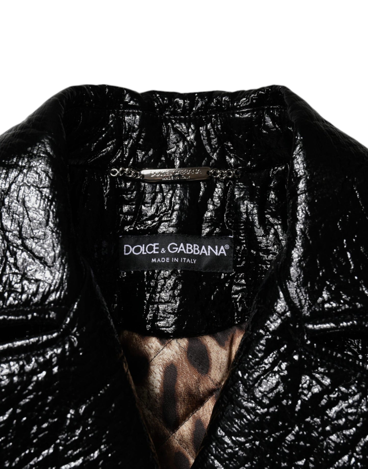 Dolce & Gabbana – Schwarze, kurze, langärmlige Ledermanteljacke