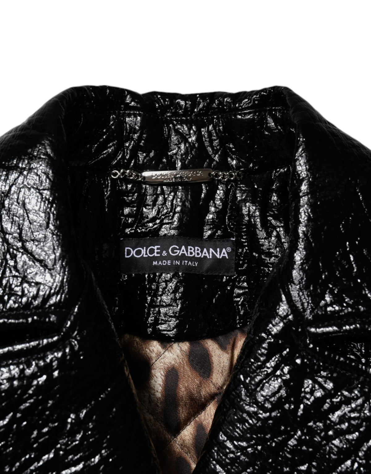 Dolce & Gabbana – Schwarze, kurze, langärmlige Ledermanteljacke