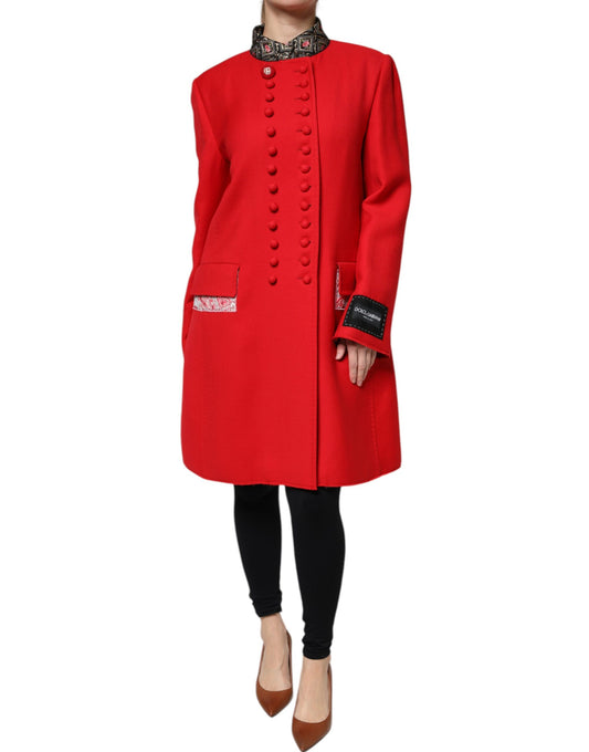 Dolce & Gabbana Rote Jacquard-Trenchcoat-Jacke aus Wolle für Damen