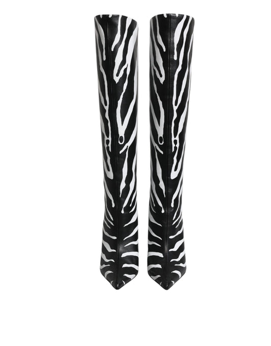 Dolce & Gabbana Schwarz Weiß Zebra Heels Hohe Stiefel Schuhe