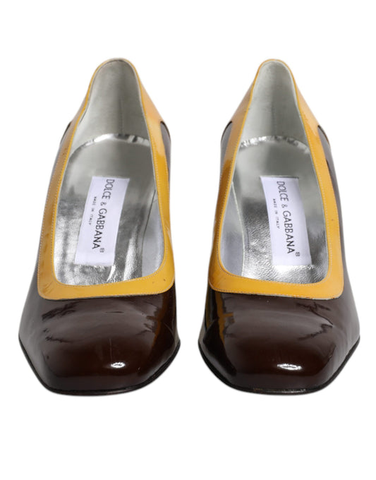 Dolce & Gabbana – Pumps aus Leder mit Blockabsatz in Gelb-Braun