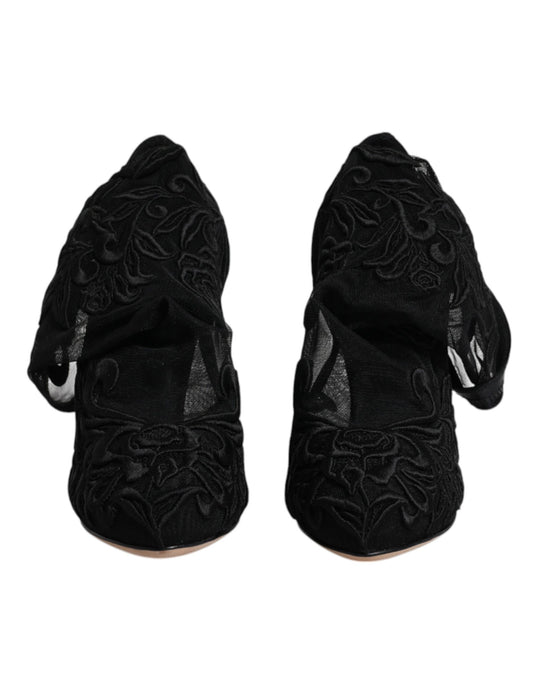 Dolce & Gabbana – Schwarze Stretch-Absätze aus Tüll mit wadenlangen Stiefeln