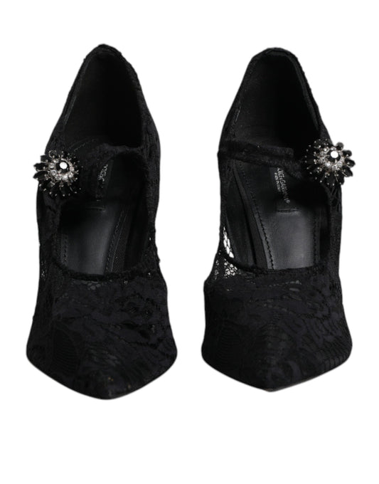 Dolce & Gabbana – Mary-Jane-Pumps mit schwarzer Spitze und Kristallen