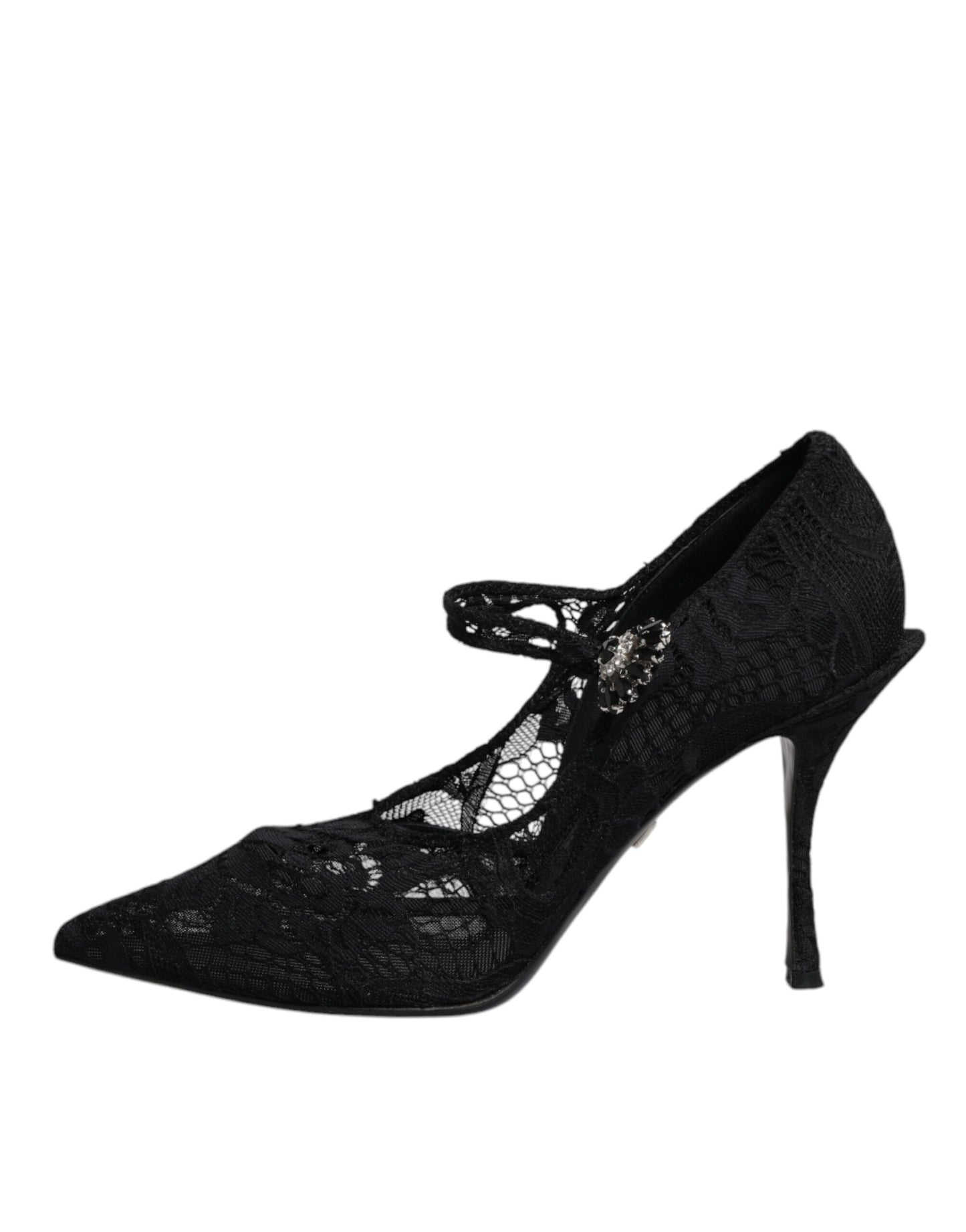 Dolce & Gabbana – Mary-Jane-Pumps mit schwarzer Spitze und Kristallen