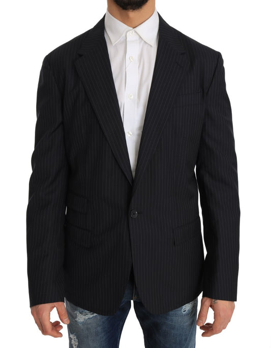 Dolce & Gabbana Grau gestreifter Wolljackenmantel Slim Blazer