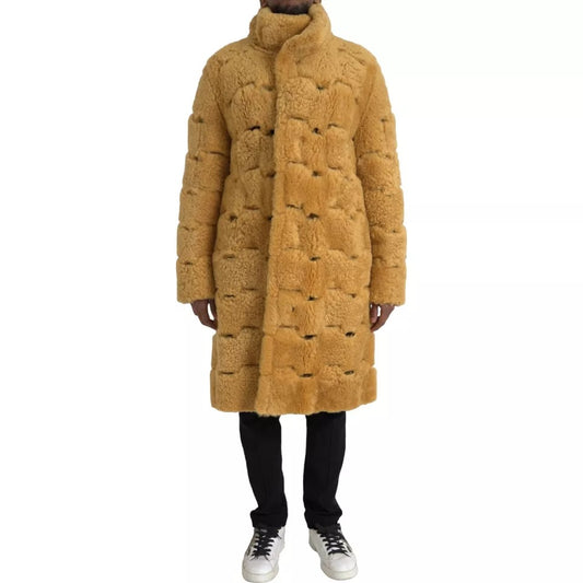 Bottega Veneta Gelbe Wolljacke mit langem Teddyfell