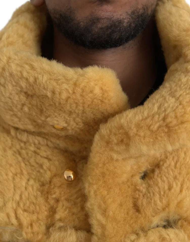 Bottega Veneta Gelbe Wolljacke mit langem Teddyfell