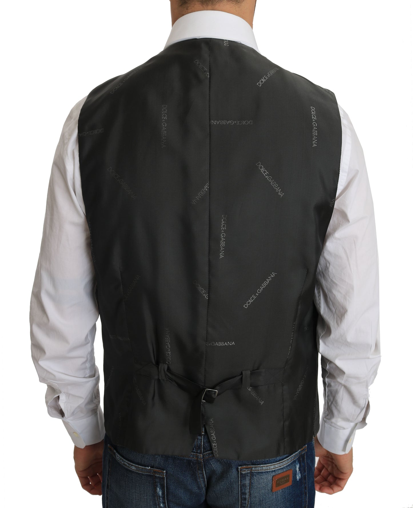 Dolce & Gabbana Graue STAFF-Weste aus karierter Wolle