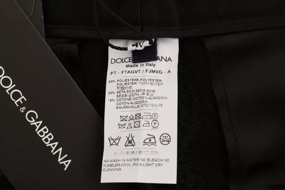 Dolce & Gabbana – Schwarze, geblümte Brokathose mit hoher Taille
