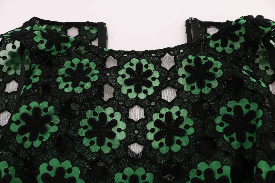 Dolce & Gabbana – Grünes Ricamo-A-Linien-Etuikleid mit Blumenmuster