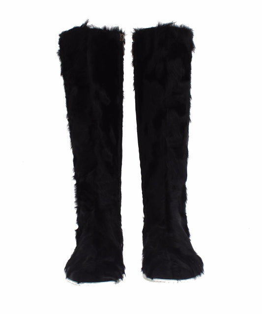 Dolce & Gabbana Schwarze Xiangao-Lederstiefel aus Lammfell