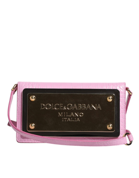 Dolce & Gabbana – Umhängetasche aus exotischem Leder mit Logo-Schild in Rosa