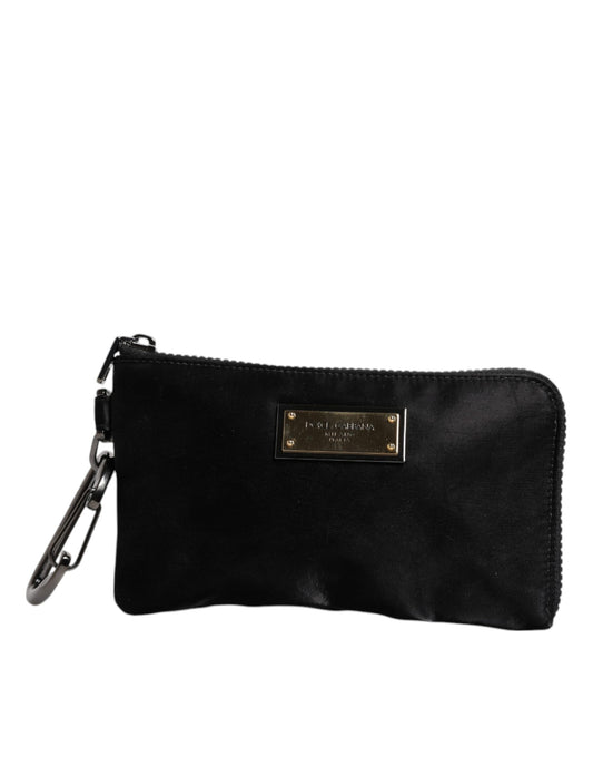 Dolce & Gabbana – Schwarze Clutch aus Nylon mit Schlüsselanhänger und Logo-Plakette