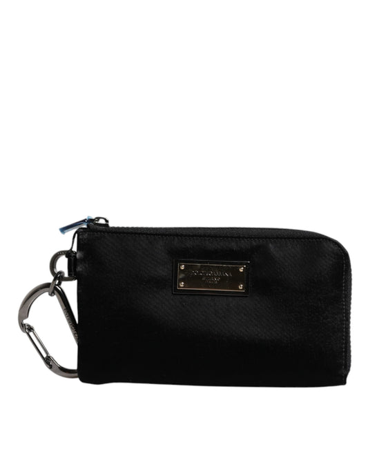 Dolce & Gabbana – Schwarze Clutch aus Nylon mit Schlüsselanhänger und Logo-Plakette