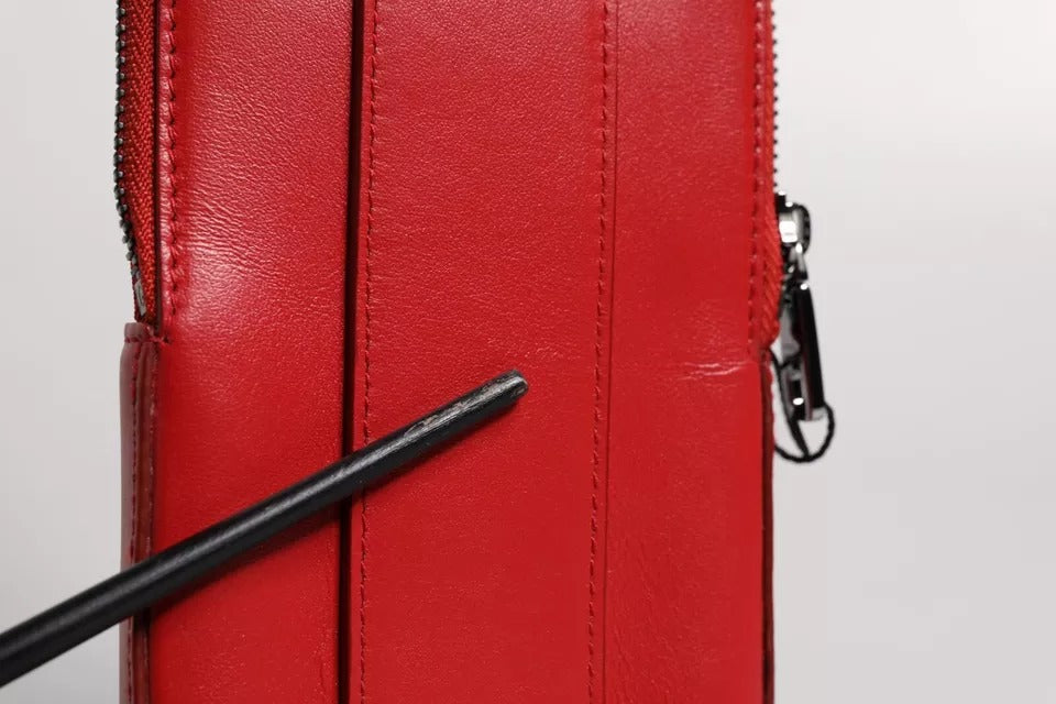 Dolce & Gabbana Rotes Leder-Kartenetui mit Logo und Rundum-Reißverschluss, Geldbörse mit breitem Riemen