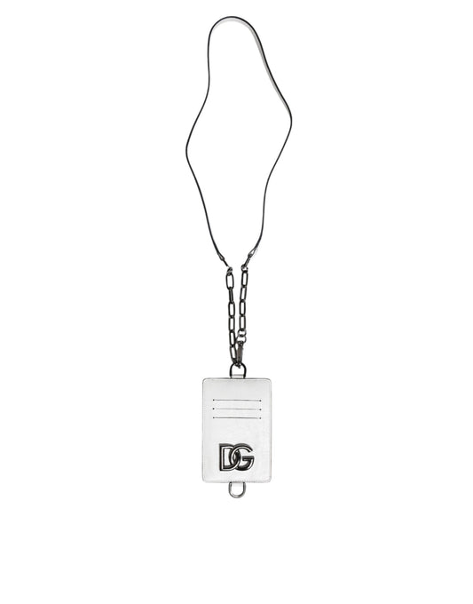 Dolce & Gabbana – Kartenetui mit Logo und Lanyard aus weißem Kalbsleder
