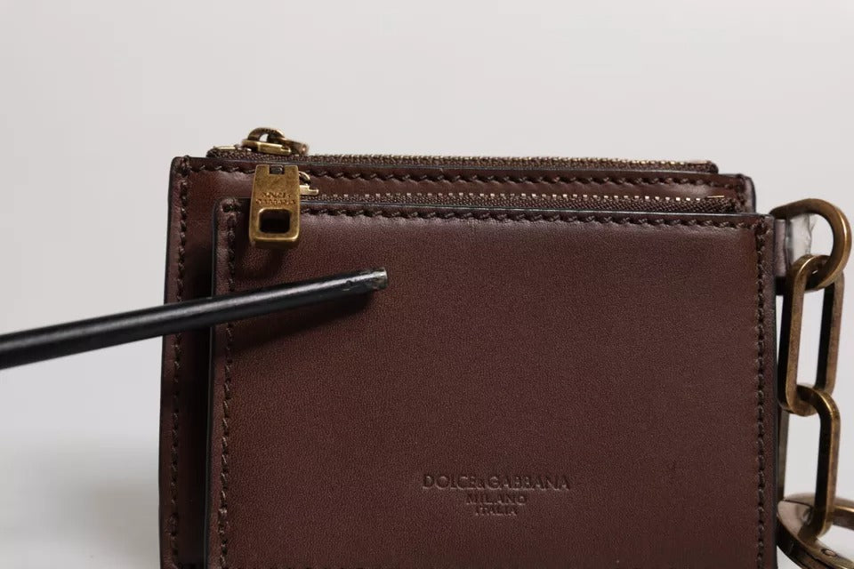 Dolce & Gabbana – Schlüsselanhänger aus braunem Leder mit Reißverschluss und Logo
