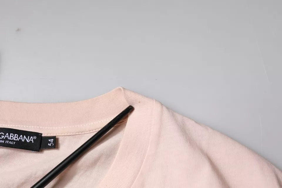 Dolce & Gabbana – Beiges T-Shirt mit Rundhalsausschnitt und kurzen Ärmeln und Logo