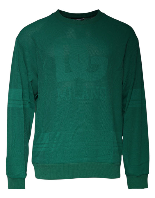Dolce & Gabbana – Grüner Pullover mit Rundhalsausschnitt und Logo aus Nylon