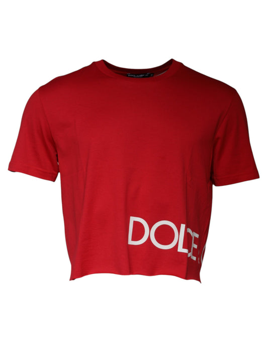 Dolce & Gabbana – Kurzes T-Shirt mit Rundhalsausschnitt und rotem Logo-Print