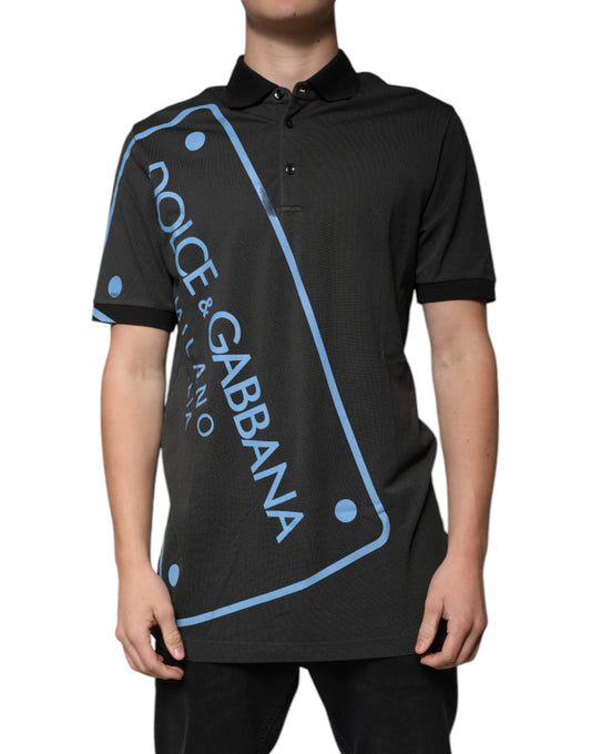 Dolce & Gabbana – Schwarzes Poloshirt aus Baumwolle mit Kragen und Logo-Print