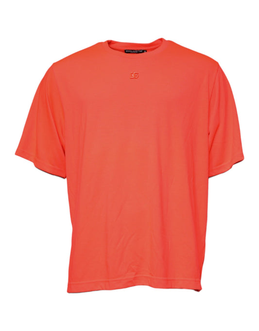 Dolce & Gabbana – Orangefarbenes T-Shirt aus Polyester mit Rundhalsausschnitt und Logo