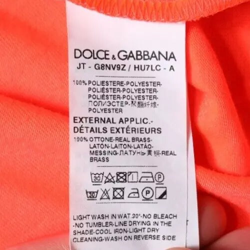 Dolce & Gabbana – Orangefarbenes T-Shirt aus Polyester mit Rundhalsausschnitt und Logo