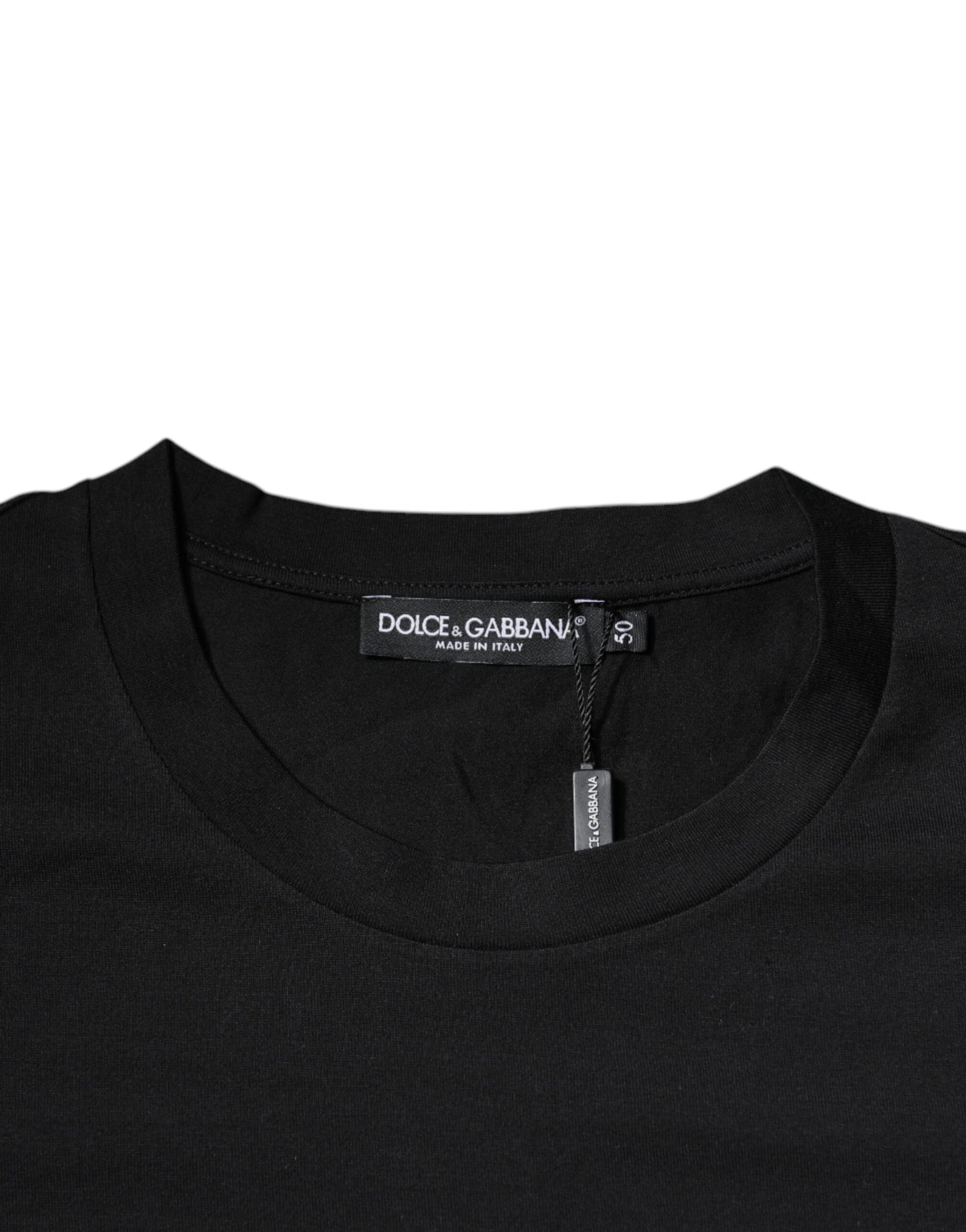 Dolce & Gabbana – Schwarzes Baumwoll-T-Shirt mit Rundhalsausschnitt und DG-Logodruck