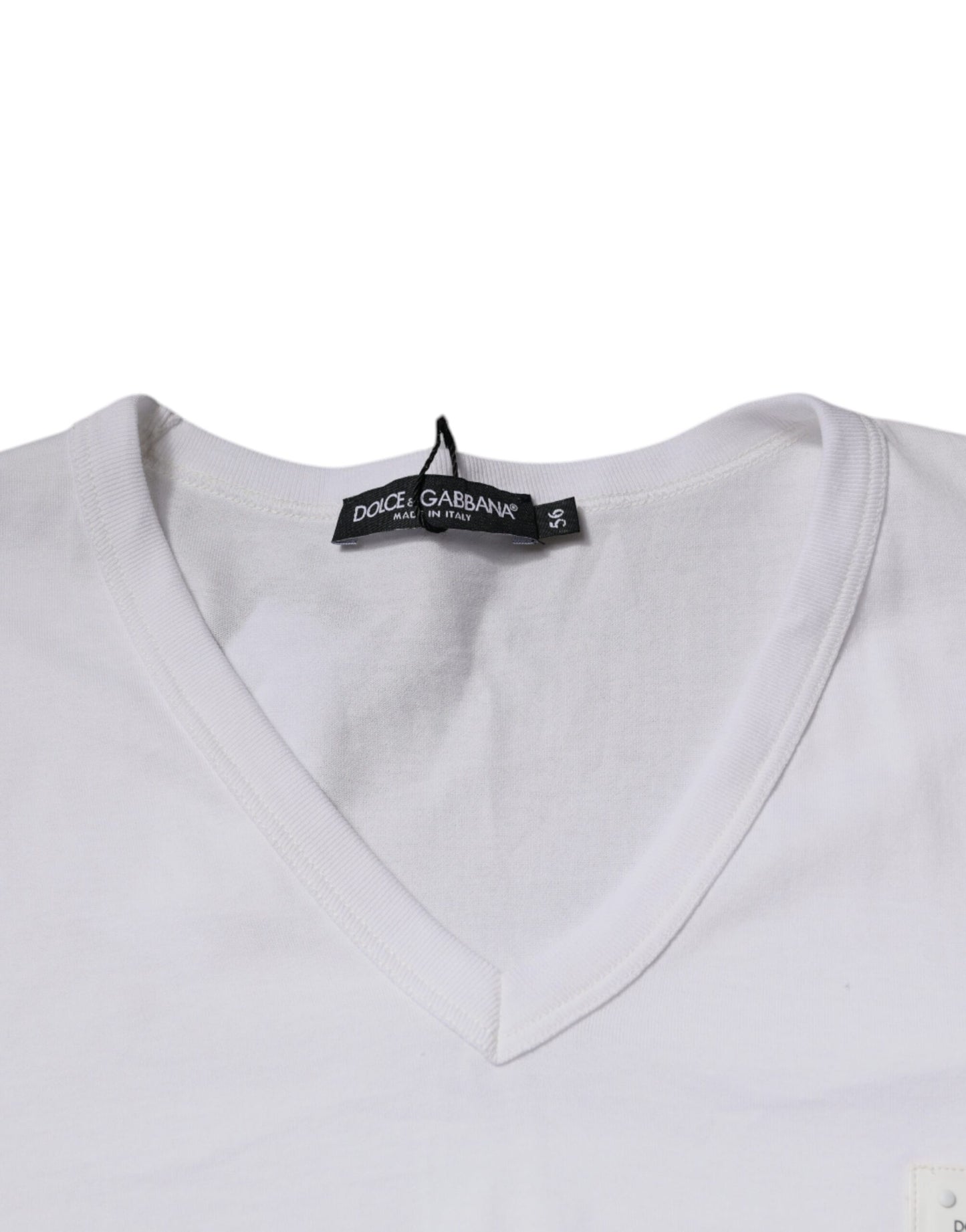 Dolce & Gabbana – Weißes, kurzärmliges T-Shirt mit V-Ausschnitt und Logo