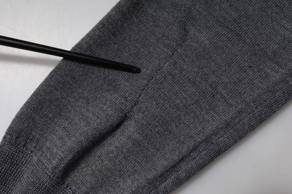 Dolce & Gabbana Grauer Rollkragenpullover aus Wolle mit Logo