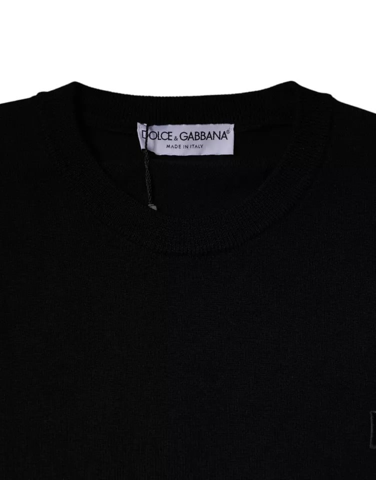 Dolce & Gabbana – Schwarzer Pullover aus Wolle mit Rundhalsausschnitt und Logo