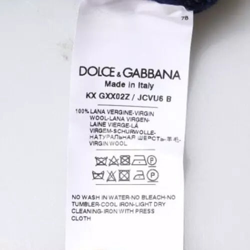 Dolce & Gabbana, blauer Pullover aus Wolle mit Rundhalsausschnitt und DG-Logo