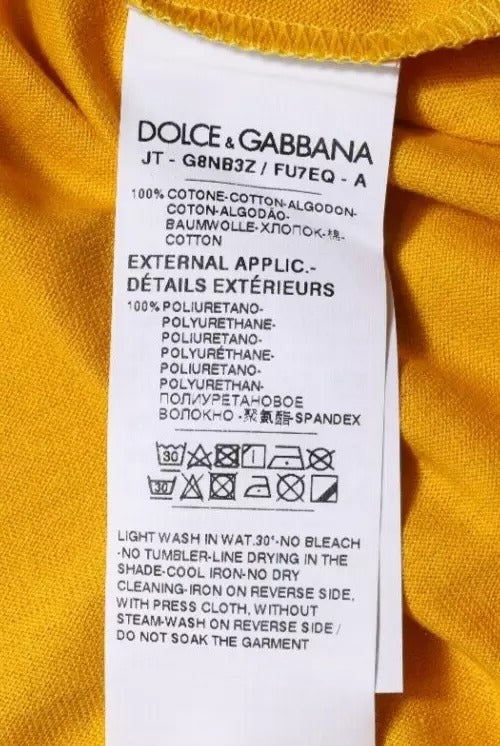 Dolce & Gabbana – Dunkelgelbes T-Shirt mit Rundhalsausschnitt und kurzen Ärmeln und Logo