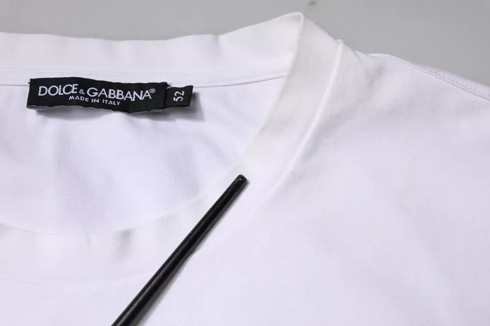 Dolce & Gabbana – Weißes T-Shirt mit Rundhalsausschnitt und Logoverzierung