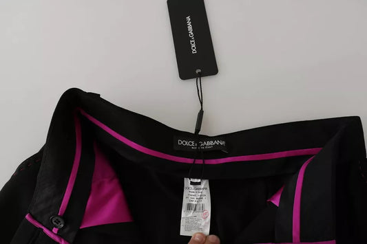 Dolce & Gabbana – Schwarze, verkürzte Hose aus Wolle mit hoher Taille und Falten vorne