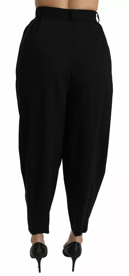 Dolce & Gabbana – Schwarze, verkürzte Hose aus Wolle mit hoher Taille und Falten vorne