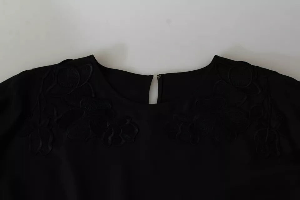 Dolce & Gabbana – Schwarze Bluse mit Blumenstickerei, Seidentop
