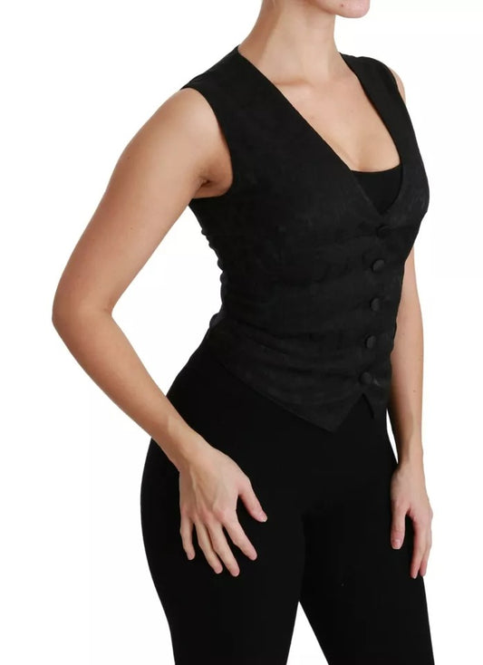 Dolce & Gabbana Schwarze Spitzenweste, schmales Seidentop