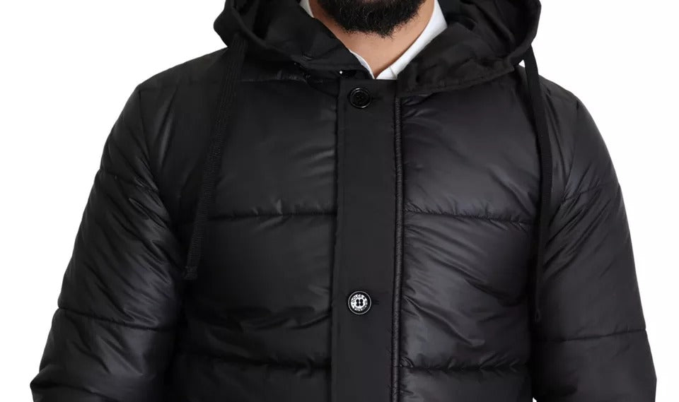 Dolce & Gabbana – Schwarze Pufferjacke aus Polyester mit Kapuze für Herren