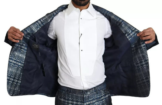 Dolce & Gabbana – Blau-silberner, glänzender, zweiteiliger, schmaler GOLD-Anzug
