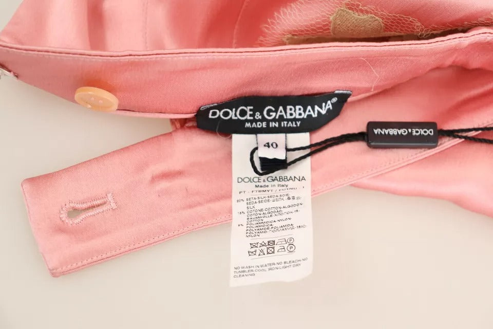 Dolce & Gabbana – Hose aus Seidensatin mit weitem Bein und Spitzenbesatz in Rosa