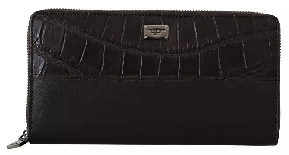 Dolce & Gabbana – Continental-Clutch aus exotischem Leder mit Rundum-Reißverschluss in Braun