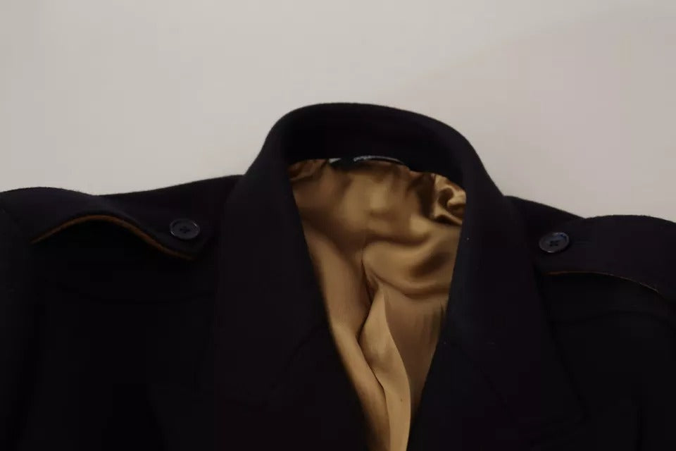 Dolce & Gabbana Blauer Trenchcoat Lange Woll-Stretchjacke