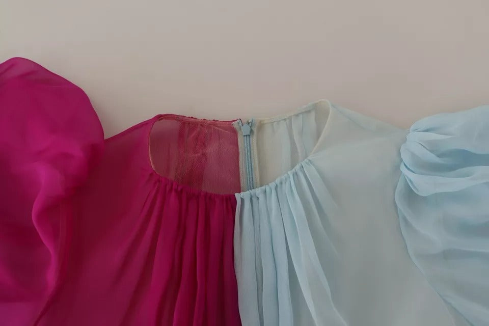 Dolce & Gabbana – Zweifarbiges Midikleid aus hellblauer Seide in Fuchsia