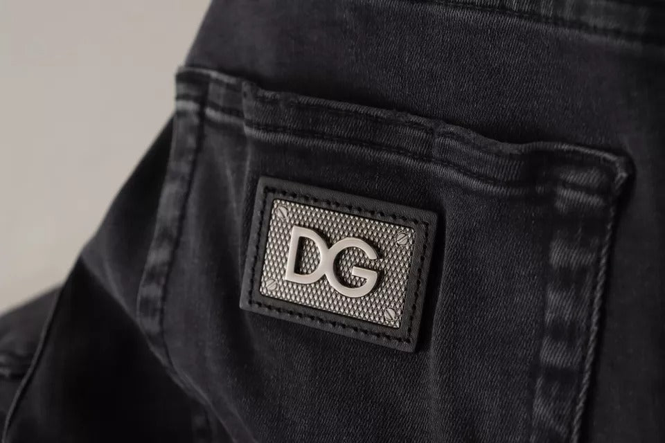 Dolce & Gabbana – Graue Skinny-Jeans aus Stretch-Denim mit Logo